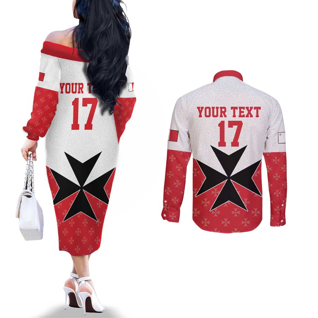 Custom Malta Football Champions Couples Matching Off The Shoulder Long Sleeve Dress and Long Sleeve Button Shirt Sporty Style