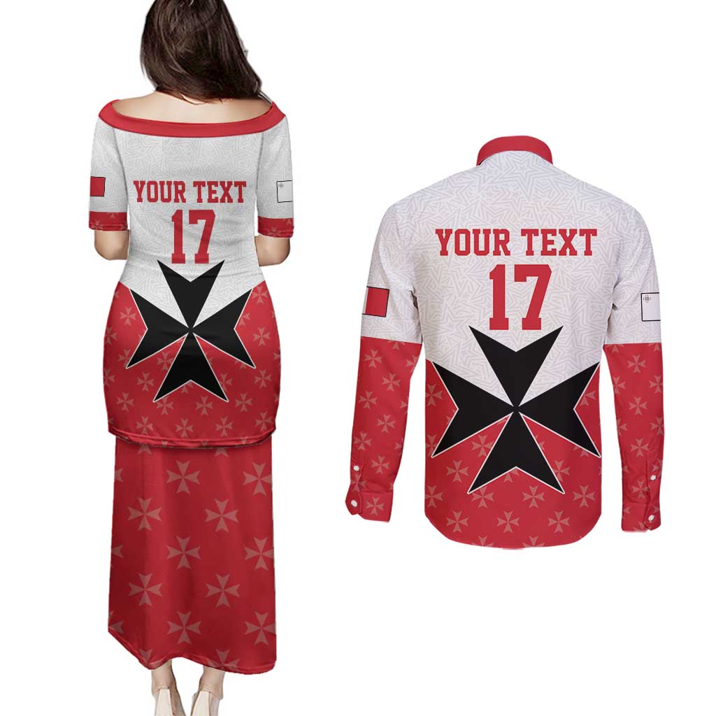 Custom Malta Football Champions Couples Matching Puletasi and Long Sleeve Button Shirt Sporty Style