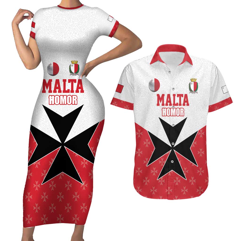 Custom Malta Football Champions Couples Matching Short Sleeve Bodycon Dress and Hawaiian Shirt Sporty Style