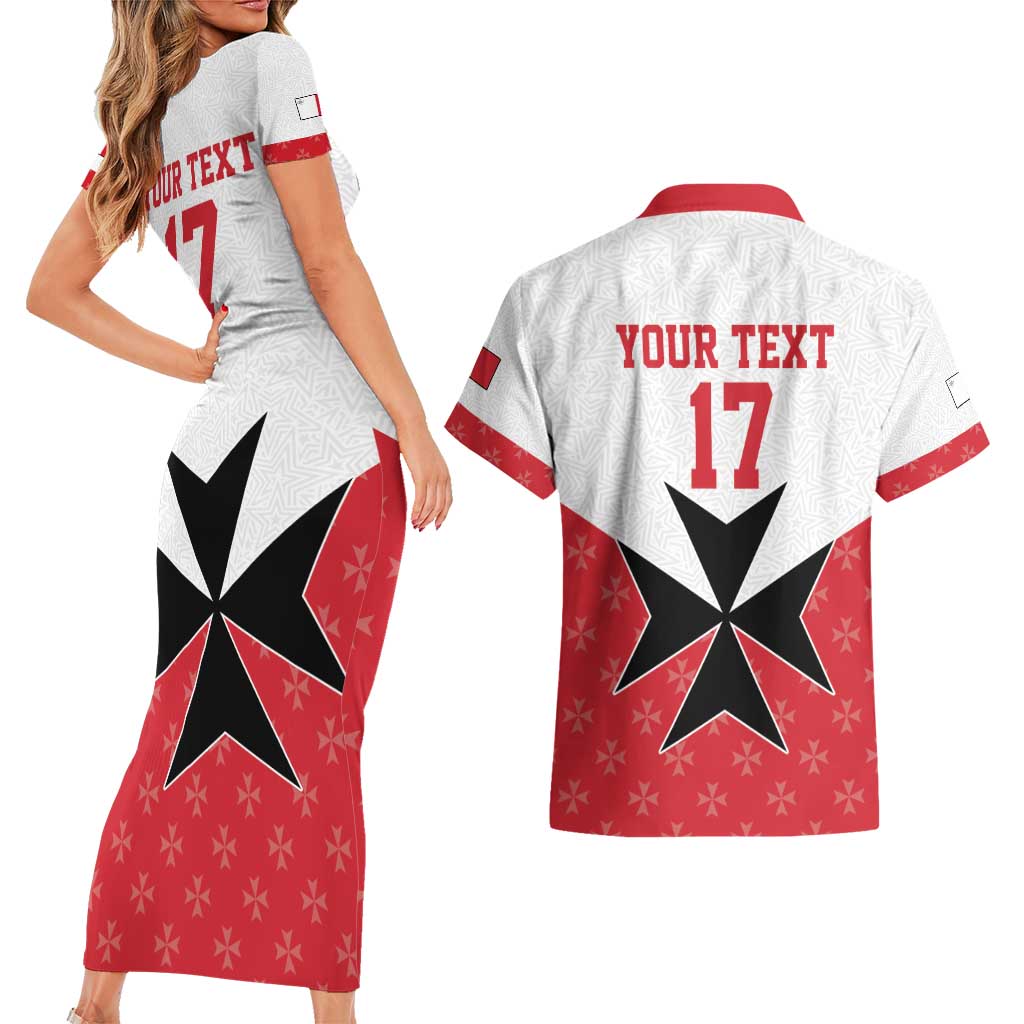 Custom Malta Football Champions Couples Matching Short Sleeve Bodycon Dress and Hawaiian Shirt Sporty Style