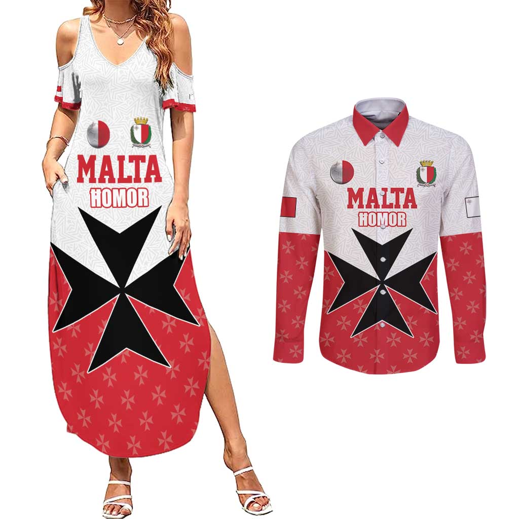 Custom Malta Football Champions Couples Matching Summer Maxi Dress and Long Sleeve Button Shirt Sporty Style