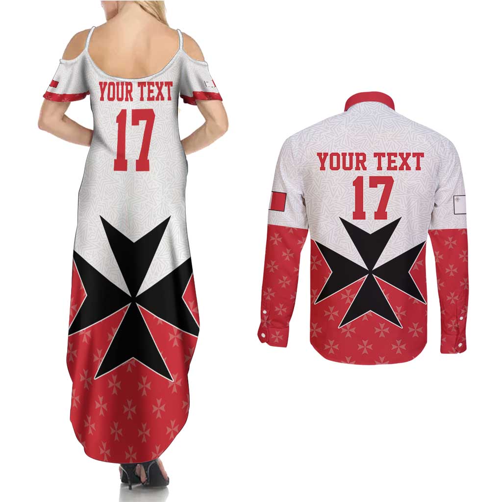 Custom Malta Football Champions Couples Matching Summer Maxi Dress and Long Sleeve Button Shirt Sporty Style