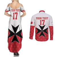 Custom Malta Football Champions Couples Matching Summer Maxi Dress and Long Sleeve Button Shirt Sporty Style