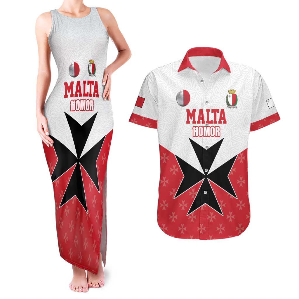 Custom Malta Football Champions Couples Matching Tank Maxi Dress and Hawaiian Shirt Sporty Style