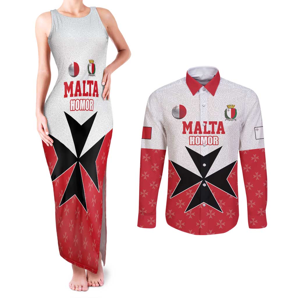 Custom Malta Football Champions Couples Matching Tank Maxi Dress and Long Sleeve Button Shirt Sporty Style