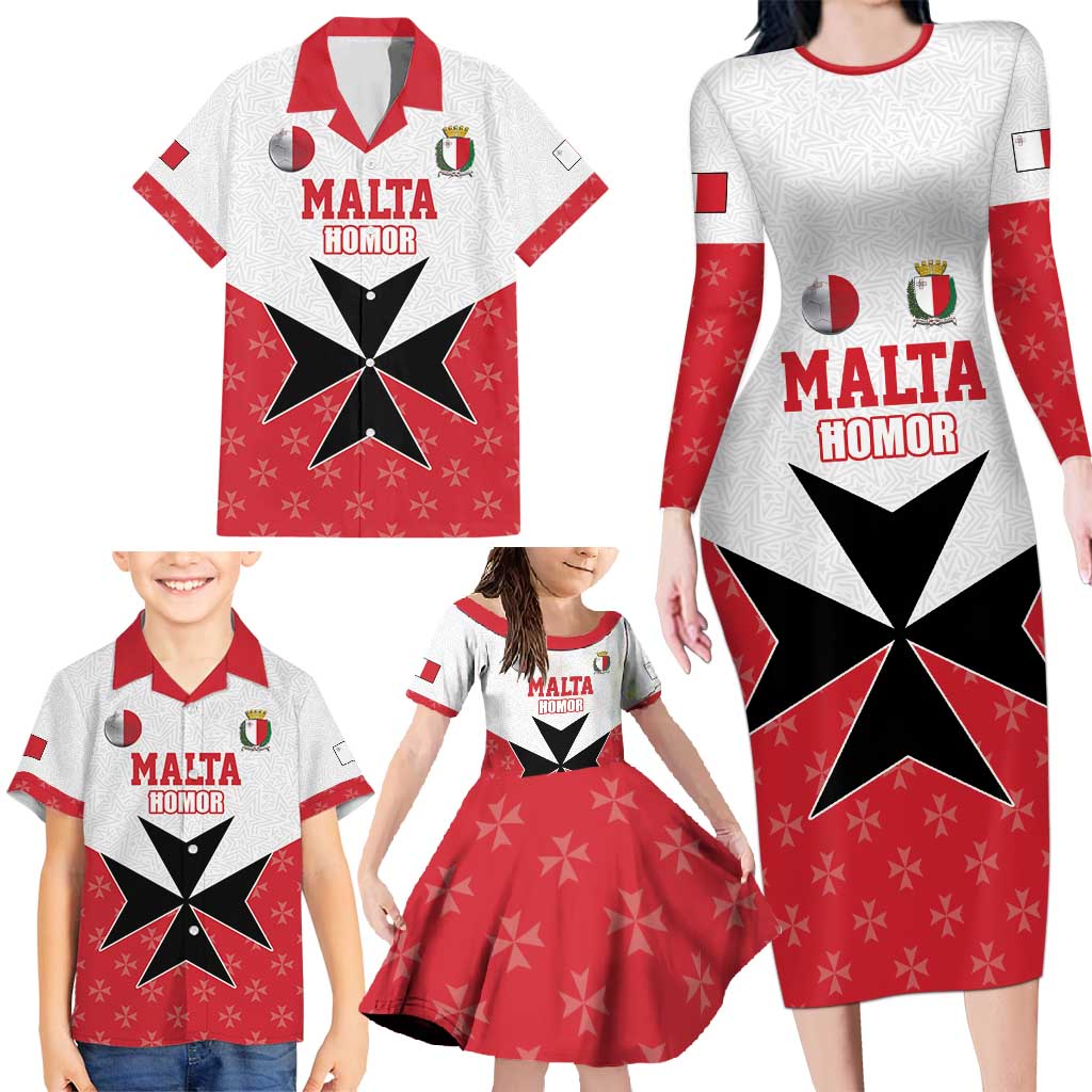 Custom Malta Football Champions Family Matching Long Sleeve Bodycon Dress and Hawaiian Shirt Sporty Style