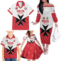 Custom Malta Football Champions Family Matching Off The Shoulder Long Sleeve Dress and Hawaiian Shirt Sporty Style