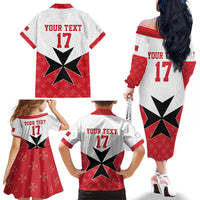 Custom Malta Football Champions Family Matching Off The Shoulder Long Sleeve Dress and Hawaiian Shirt Sporty Style