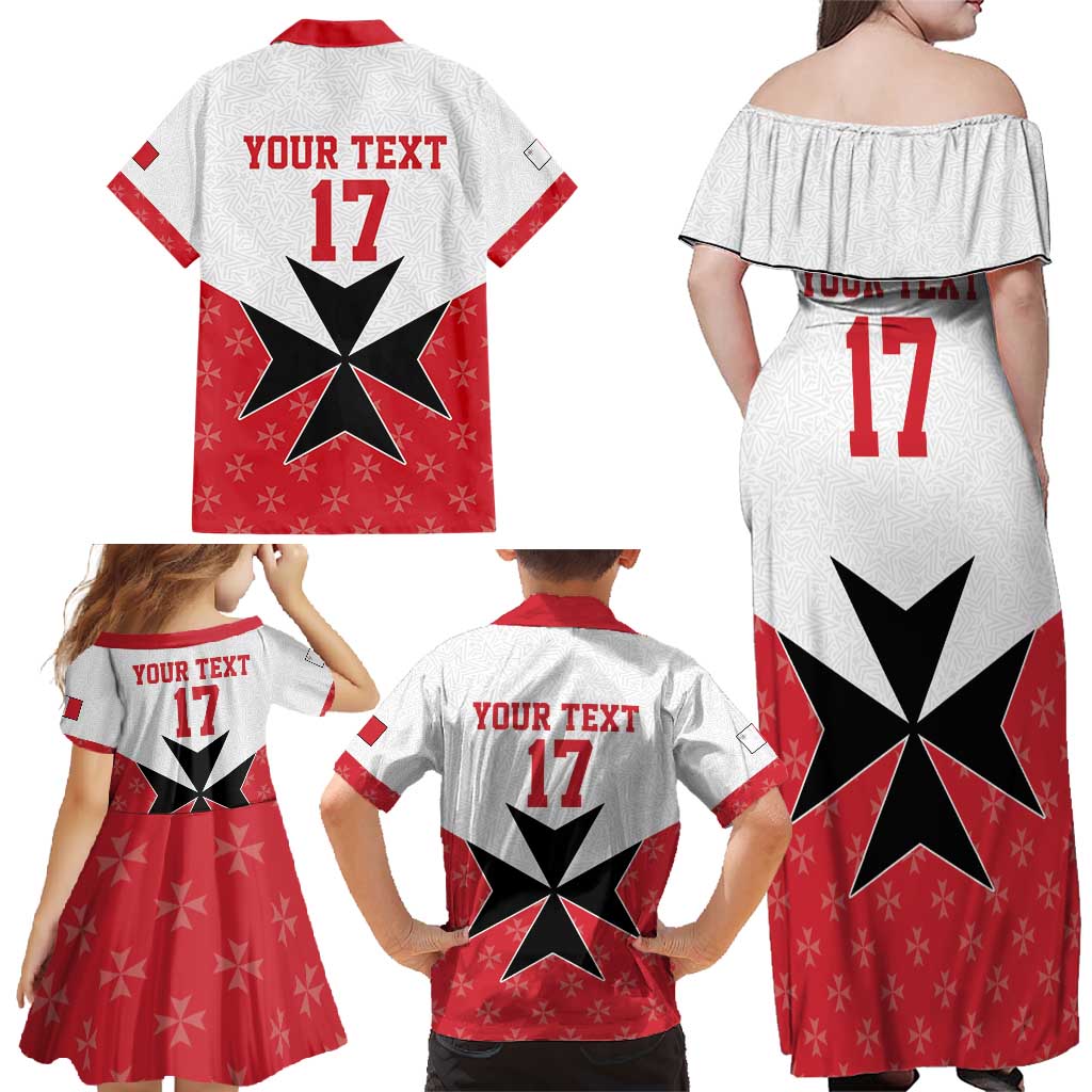 Custom Malta Football Champions Family Matching Off Shoulder Maxi Dress and Hawaiian Shirt Sporty Style