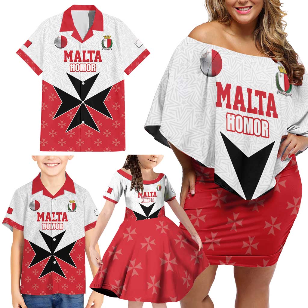 Custom Malta Football Champions Family Matching Off Shoulder Short Dress and Hawaiian Shirt Sporty Style