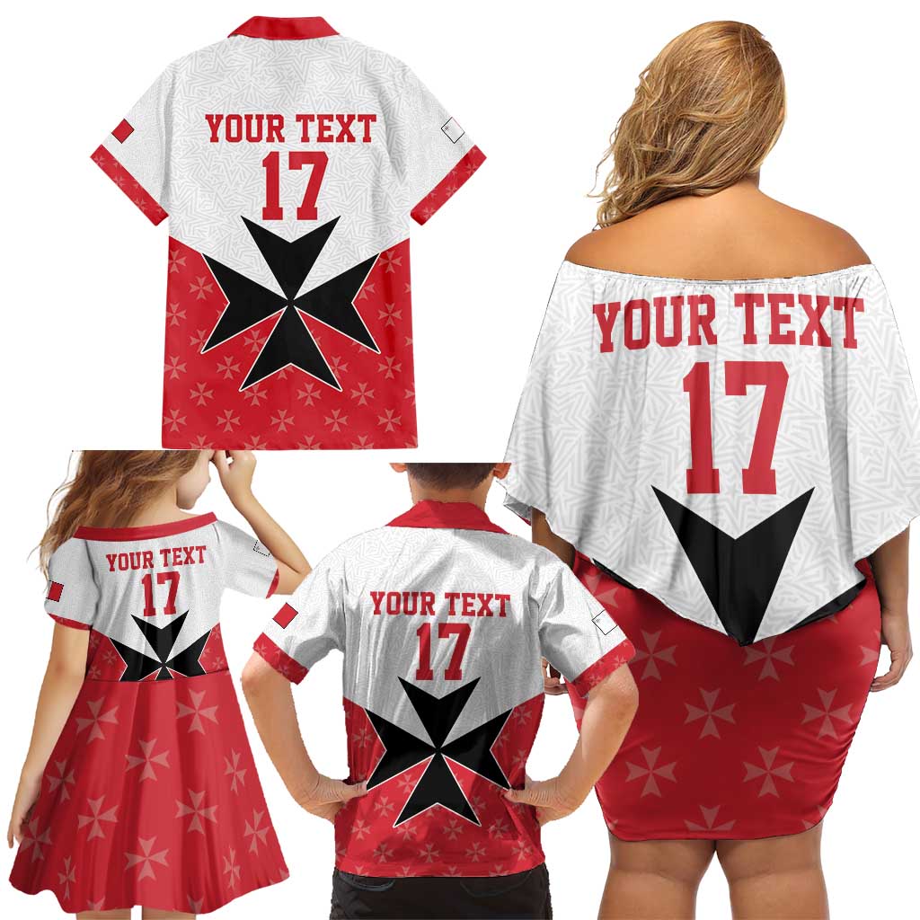 Custom Malta Football Champions Family Matching Off Shoulder Short Dress and Hawaiian Shirt Sporty Style