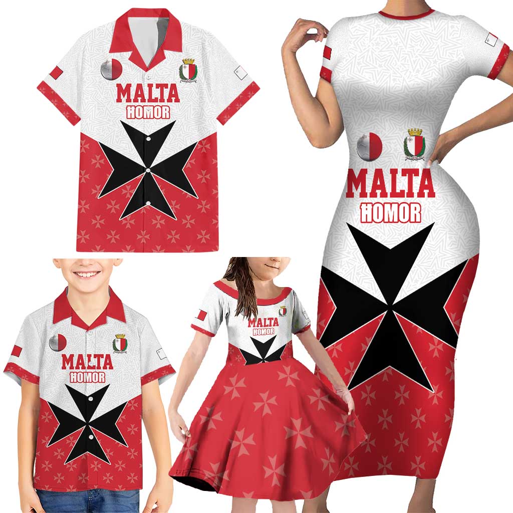 Custom Malta Football Champions Family Matching Short Sleeve Bodycon Dress and Hawaiian Shirt Sporty Style
