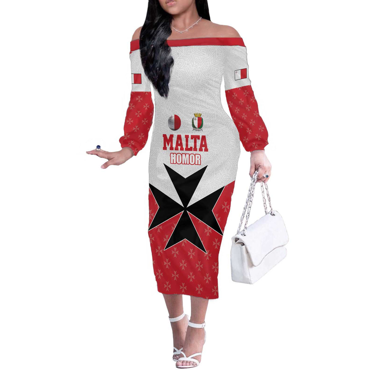 Custom Malta Football Champions Off The Shoulder Long Sleeve Dress Sporty Style