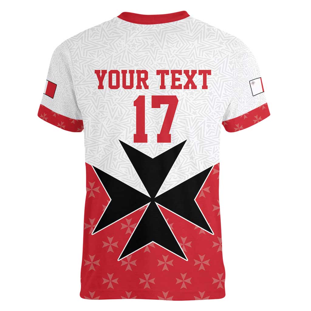 Custom Malta Football Champions Women V-Neck T-Shirt Sporty Style