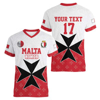 Custom Malta Football Champions Women V-Neck T-Shirt Sporty Style