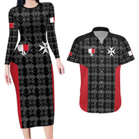 Custom Malta Football Jersey Go Champions Couples Matching Long Sleeve Bodycon Dress and Hawaiian Shirt Black Style