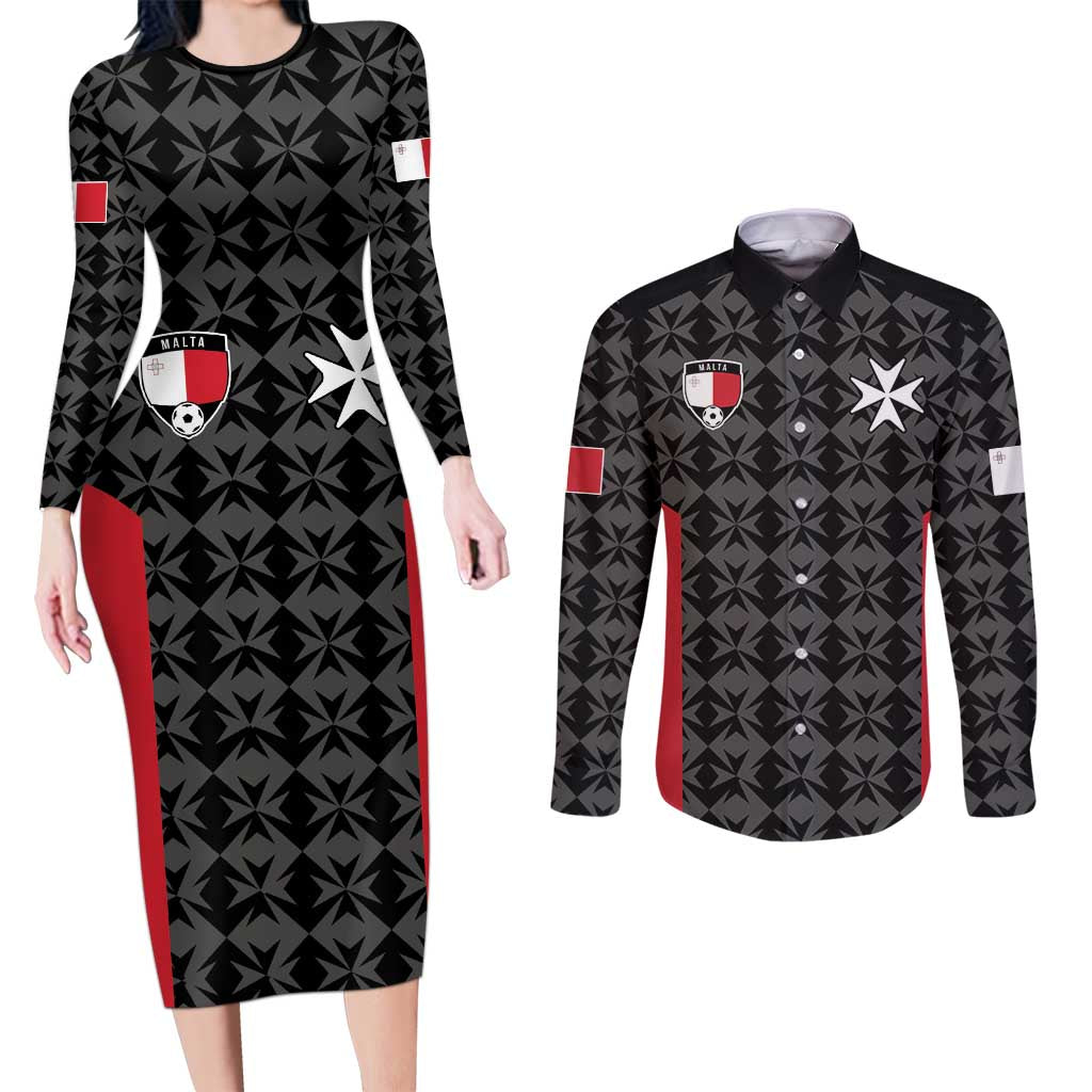 Custom Malta Football Jersey Go Champions Couples Matching Long Sleeve Bodycon Dress and Long Sleeve Button Shirt Black Style