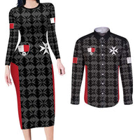Custom Malta Football Jersey Go Champions Couples Matching Long Sleeve Bodycon Dress and Long Sleeve Button Shirt Black Style