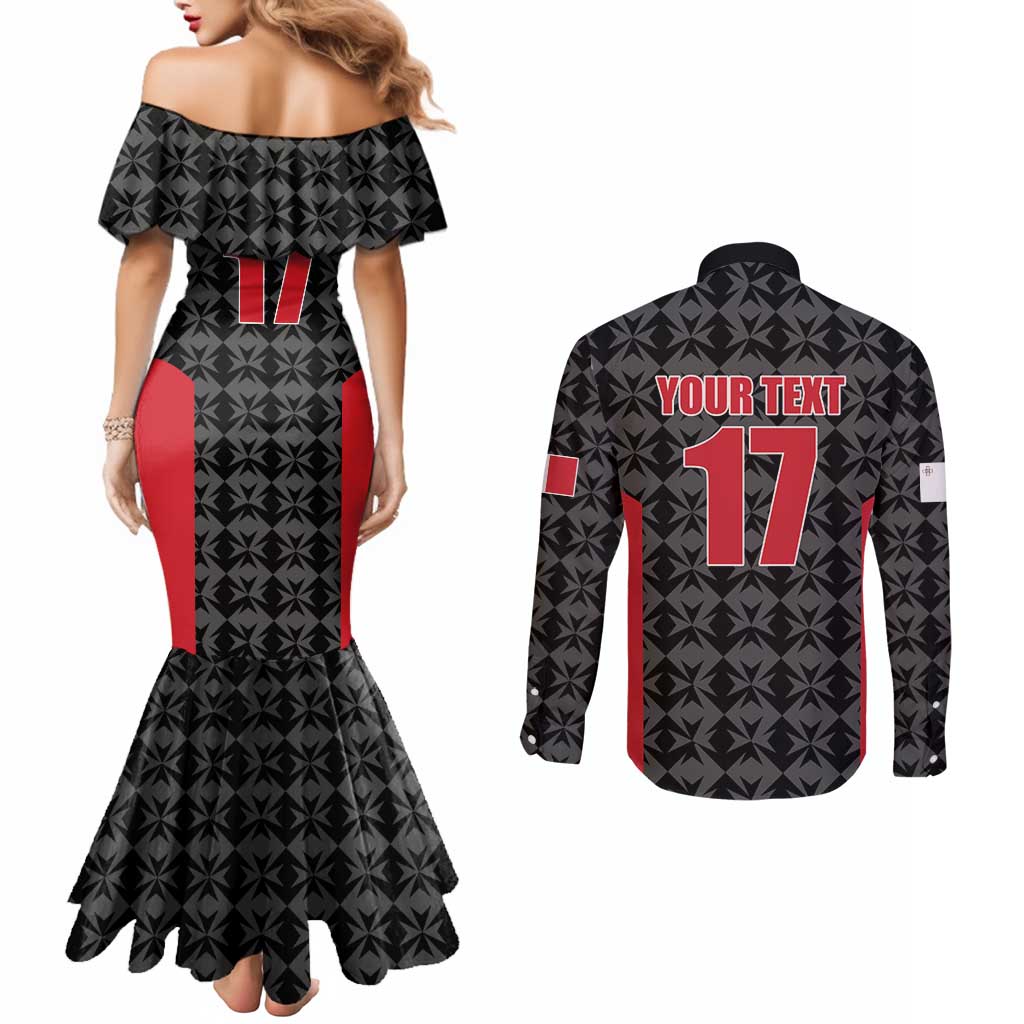 Custom Malta Football Jersey Go Champions Couples Matching Mermaid Dress and Long Sleeve Button Shirt Black Style