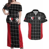 Custom Malta Football Jersey Go Champions Couples Matching Off Shoulder Maxi Dress and Hawaiian Shirt Black Style