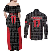 Custom Malta Football Jersey Go Champions Couples Matching Off Shoulder Maxi Dress and Long Sleeve Button Shirt Black Style