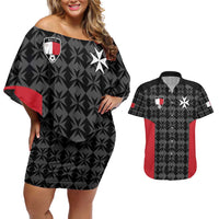 Custom Malta Football Jersey Go Champions Couples Matching Off Shoulder Short Dress and Hawaiian Shirt Black Style