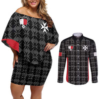 Custom Malta Football Jersey Go Champions Couples Matching Off Shoulder Short Dress and Long Sleeve Button Shirt Black Style