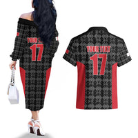 Custom Malta Football Jersey Go Champions Couples Matching Off The Shoulder Long Sleeve Dress and Hawaiian Shirt Black Style