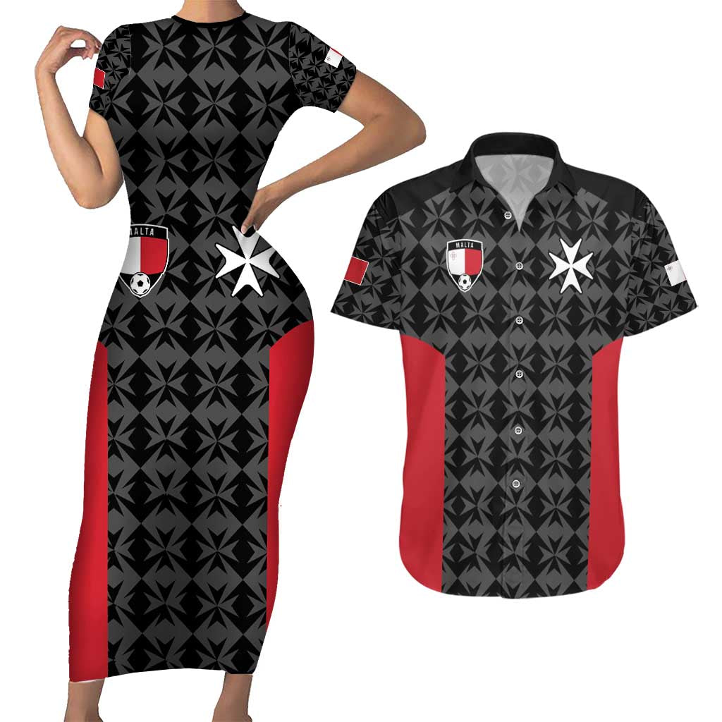 Custom Malta Football Jersey Go Champions Couples Matching Short Sleeve Bodycon Dress and Hawaiian Shirt Black Style
