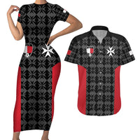Custom Malta Football Jersey Go Champions Couples Matching Short Sleeve Bodycon Dress and Hawaiian Shirt Black Style