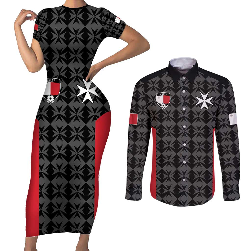 Custom Malta Football Jersey Go Champions Couples Matching Short Sleeve Bodycon Dress and Long Sleeve Button Shirt Black Style