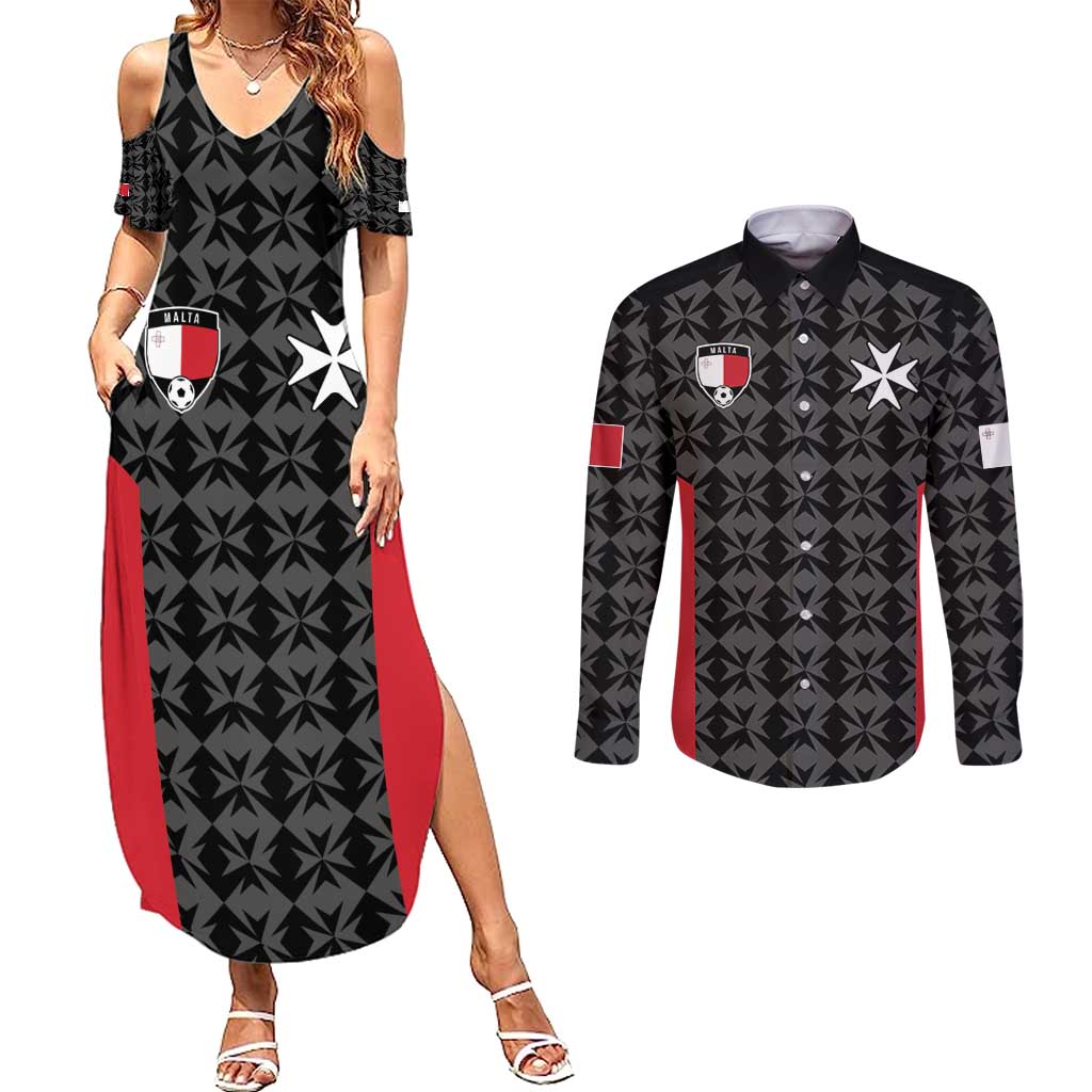 Custom Malta Football Jersey Go Champions Couples Matching Summer Maxi Dress and Long Sleeve Button Shirt Black Style