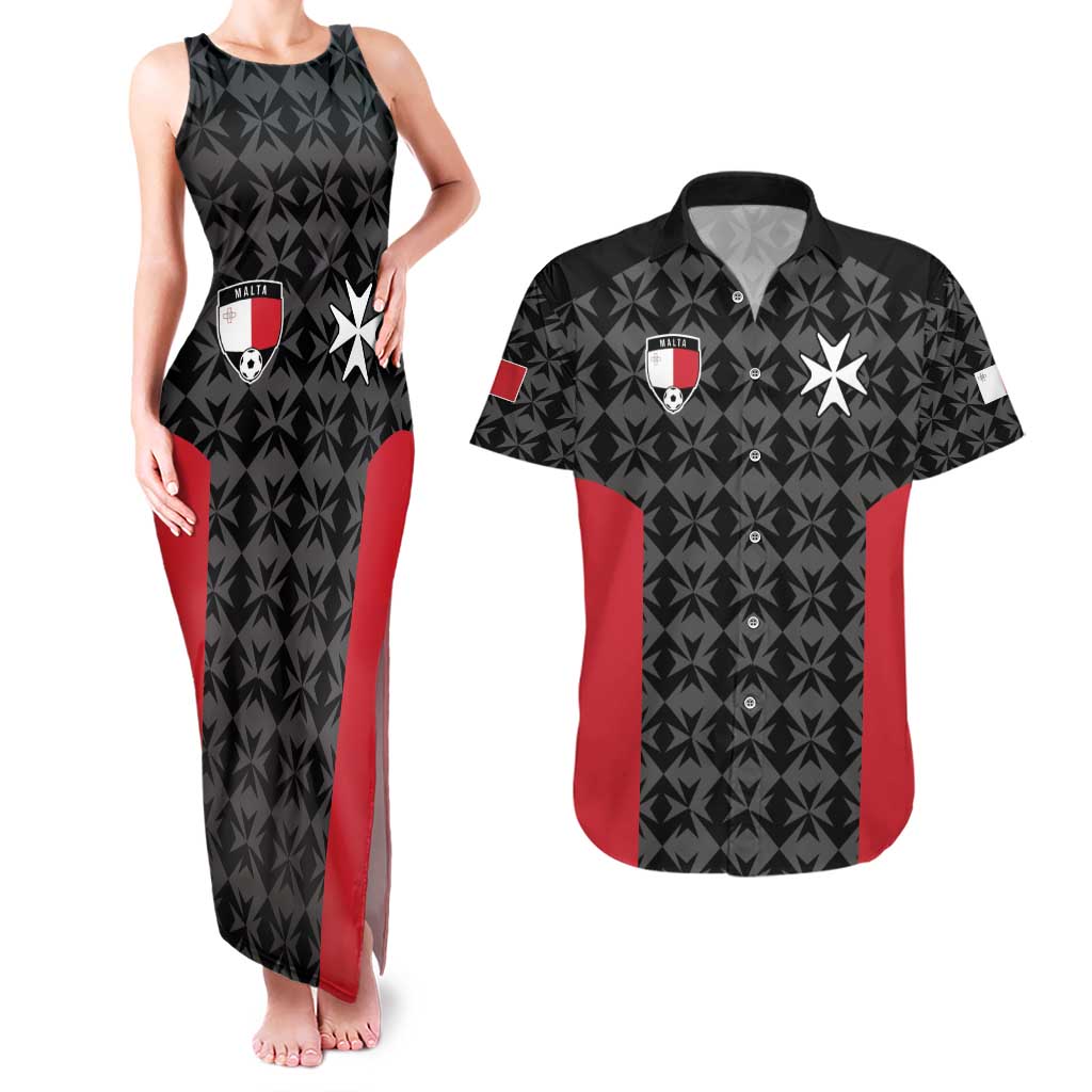 Custom Malta Football Jersey Go Champions Couples Matching Tank Maxi Dress and Hawaiian Shirt Black Style