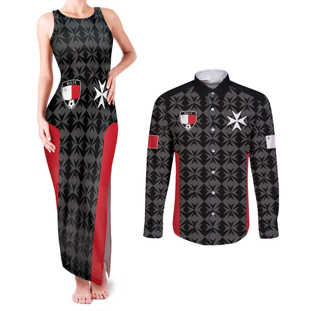 Custom Malta Football Jersey Go Champions Couples Matching Tank Maxi Dress and Long Sleeve Button Shirt Black Style