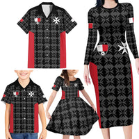 Custom Malta Football Jersey Go Champions Family Matching Long Sleeve Bodycon Dress and Hawaiian Shirt Black Style