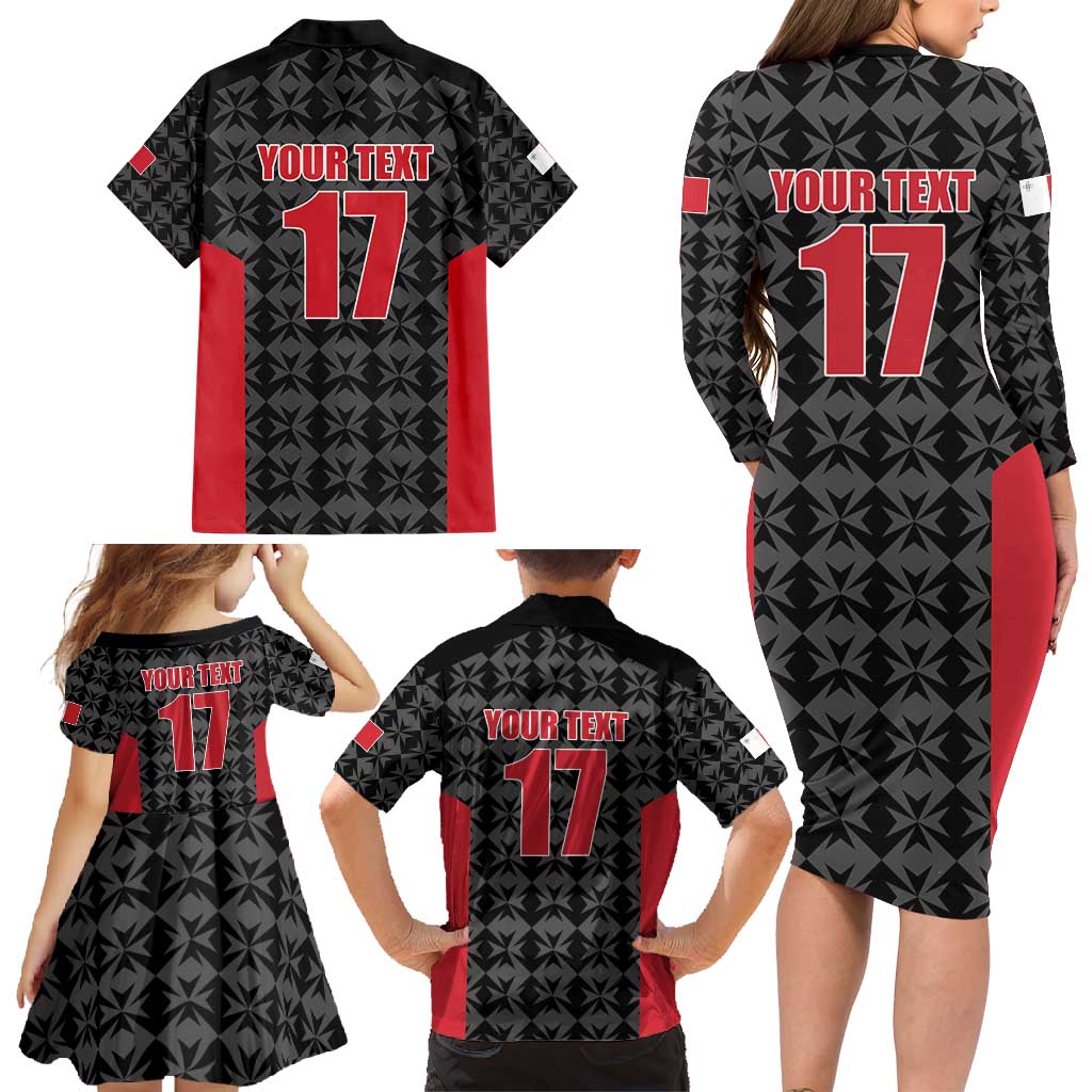 Custom Malta Football Jersey Go Champions Family Matching Long Sleeve Bodycon Dress and Hawaiian Shirt Black Style