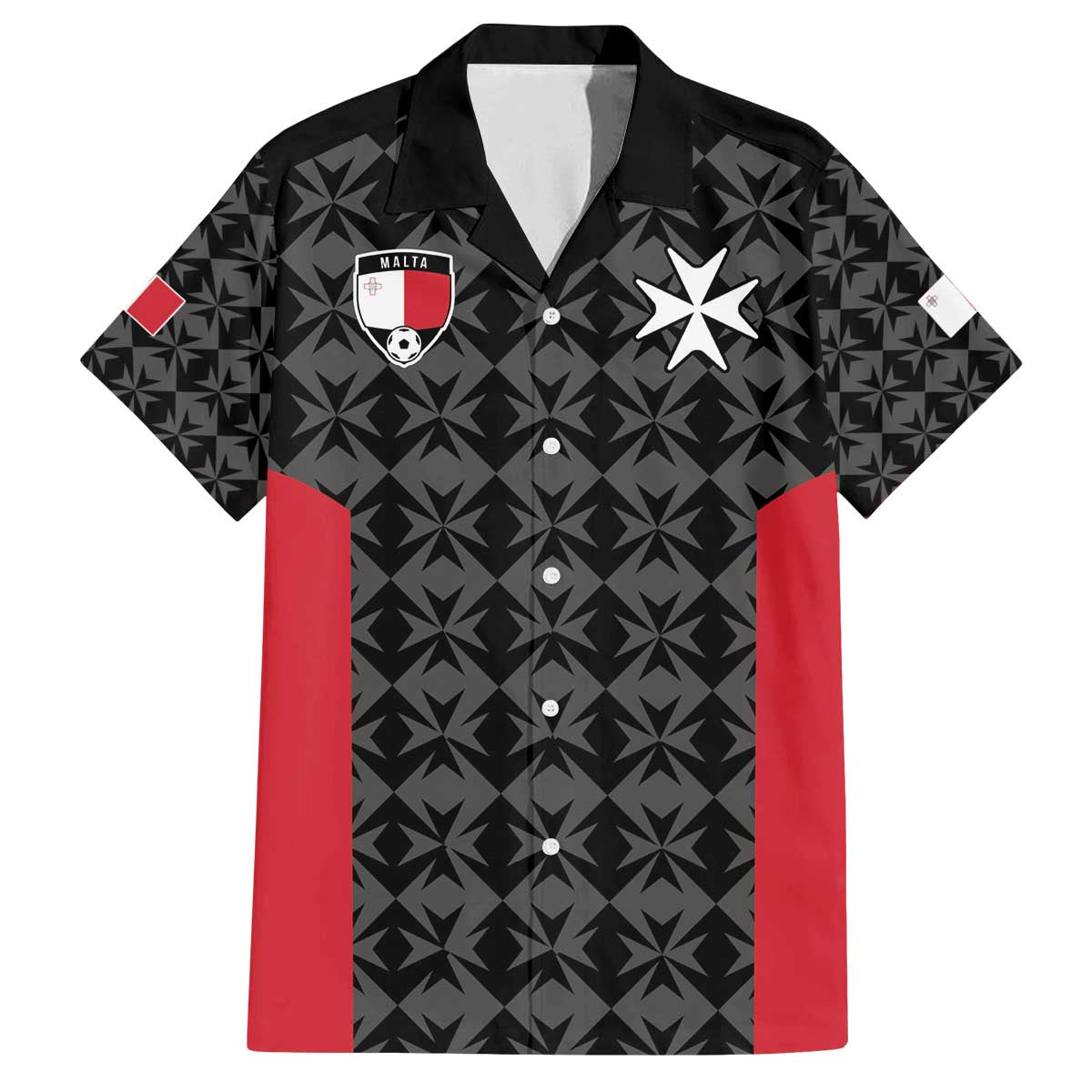 Custom Malta Football Jersey Go Champions Family Matching Off The Shoulder Long Sleeve Dress and Hawaiian Shirt Black Style