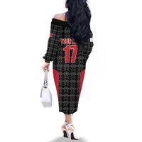 Custom Malta Football Jersey Go Champions Family Matching Off The Shoulder Long Sleeve Dress and Hawaiian Shirt Black Style