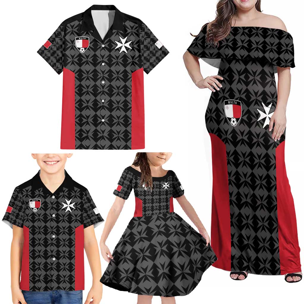 Custom Malta Football Jersey Go Champions Family Matching Off Shoulder Maxi Dress and Hawaiian Shirt Black Style