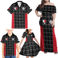 Custom Malta Football Jersey Go Champions Family Matching Off Shoulder Maxi Dress and Hawaiian Shirt Black Style