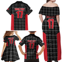 Custom Malta Football Jersey Go Champions Family Matching Off Shoulder Maxi Dress and Hawaiian Shirt Black Style