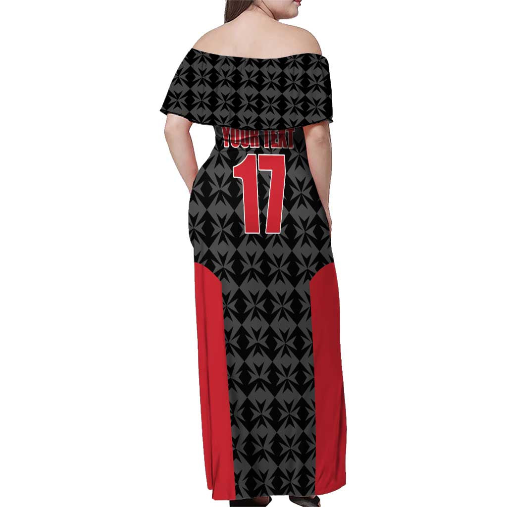 Custom Malta Football Jersey Go Champions Family Matching Off Shoulder Maxi Dress and Hawaiian Shirt Black Style