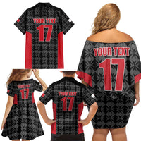 Custom Malta Football Jersey Go Champions Family Matching Off Shoulder Short Dress and Hawaiian Shirt Black Style