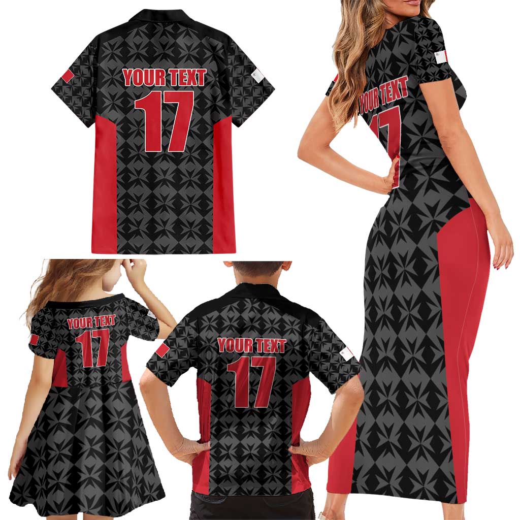 Custom Malta Football Jersey Go Champions Family Matching Short Sleeve Bodycon Dress and Hawaiian Shirt Black Style
