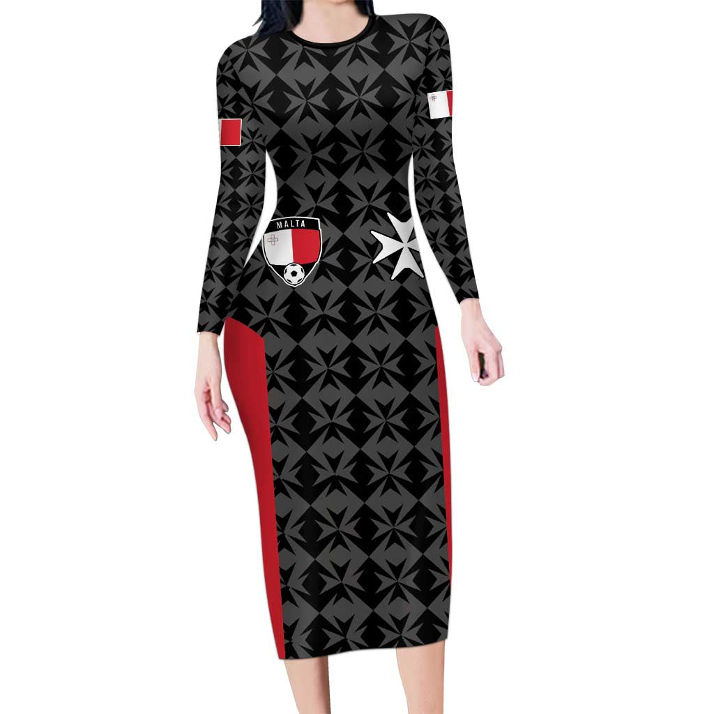 Custom Malta Football Jersey Go Champions Long Sleeve Bodycon Dress Black Style