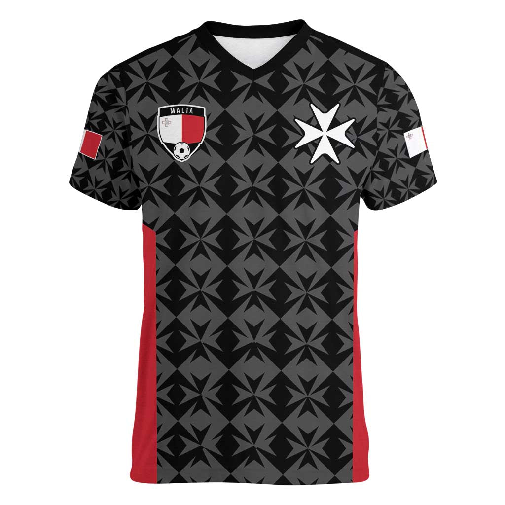 Custom Malta Football Jersey Go Champions Women V-Neck T-Shirt Black Style