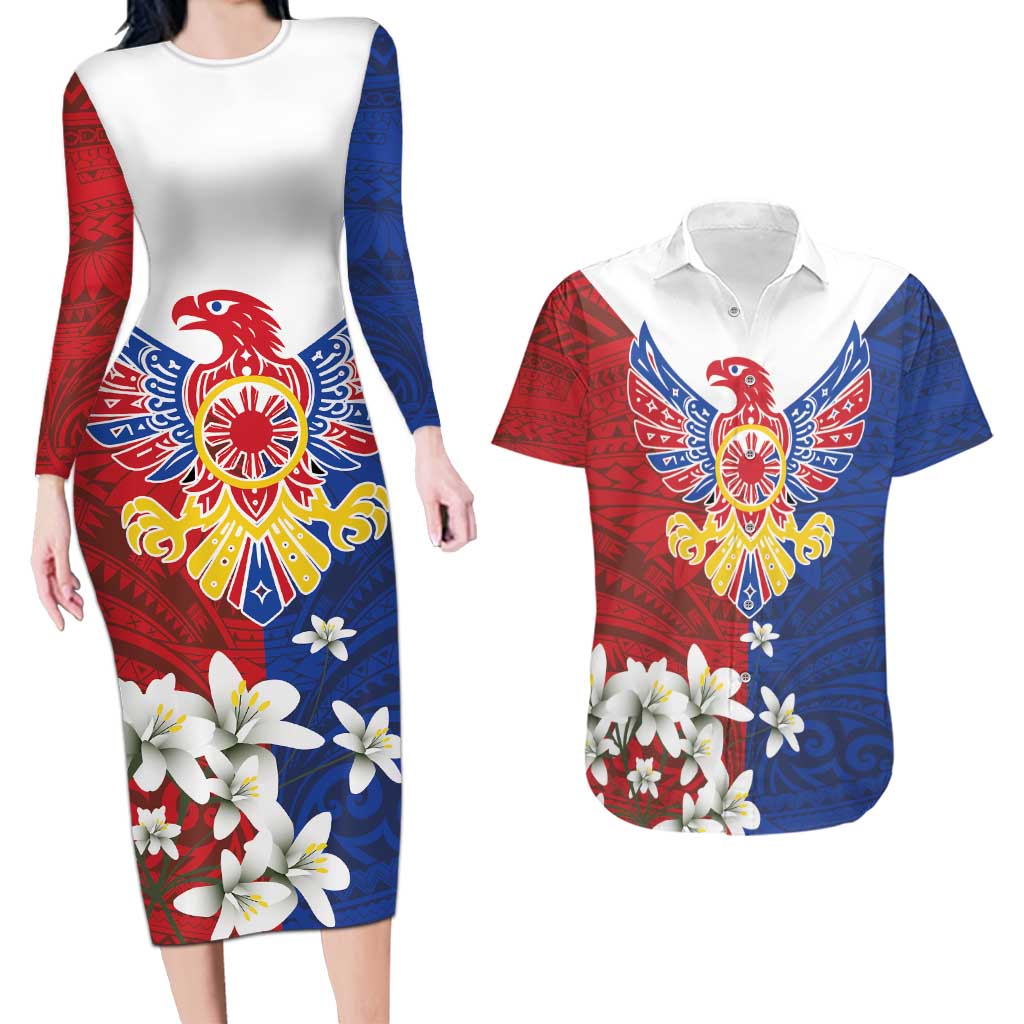 Philippine Eagle Week Couples Matching Long Sleeve Bodycon Dress and Hawaiian Shirt Filipino Patern