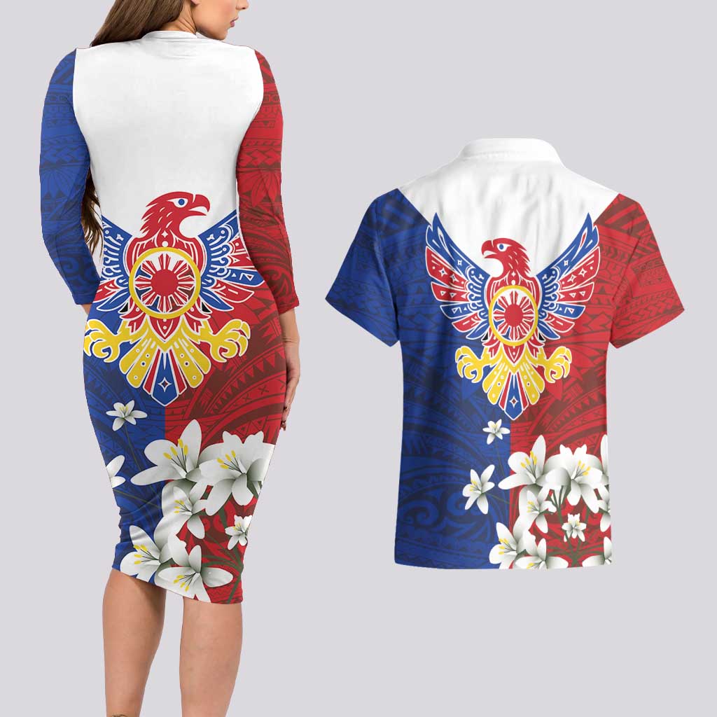 Philippine Eagle Week Couples Matching Long Sleeve Bodycon Dress and Hawaiian Shirt Filipino Patern