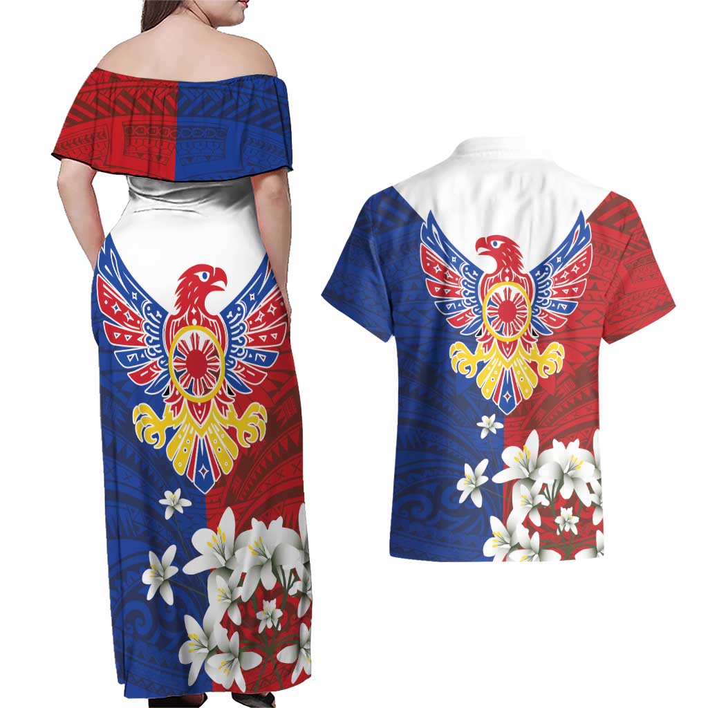 Philippine Eagle Week Couples Matching Off Shoulder Maxi Dress and Hawaiian Shirt Filipino Patern