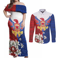 Philippine Eagle Week Couples Matching Off Shoulder Maxi Dress and Long Sleeve Button Shirt Filipino Patern